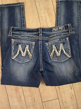 Miss Me Dark Blue Boot Cut Jeans with Embroidered M Pockets